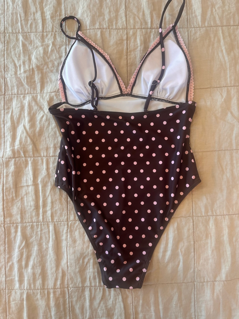 Brown Polka Dot One-Piece Swimsuit with Pink Dots - Women Swim - Picture 4 of 7